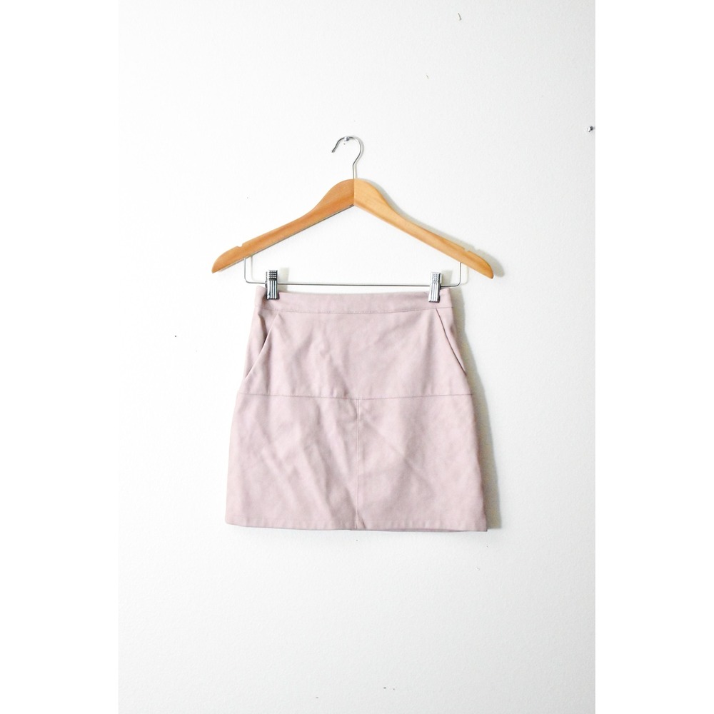 Shinestar Mini Skirt Women Small Dusty Pink Excellent Faux Leather A-Line Zip